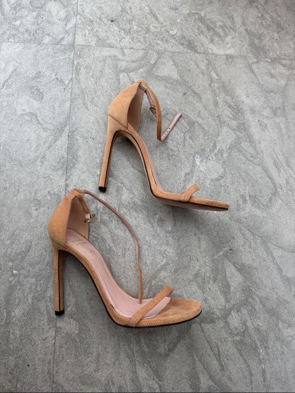 Stuart Weitzman Nudist Tan High Heel Ankle-Strap Sandals